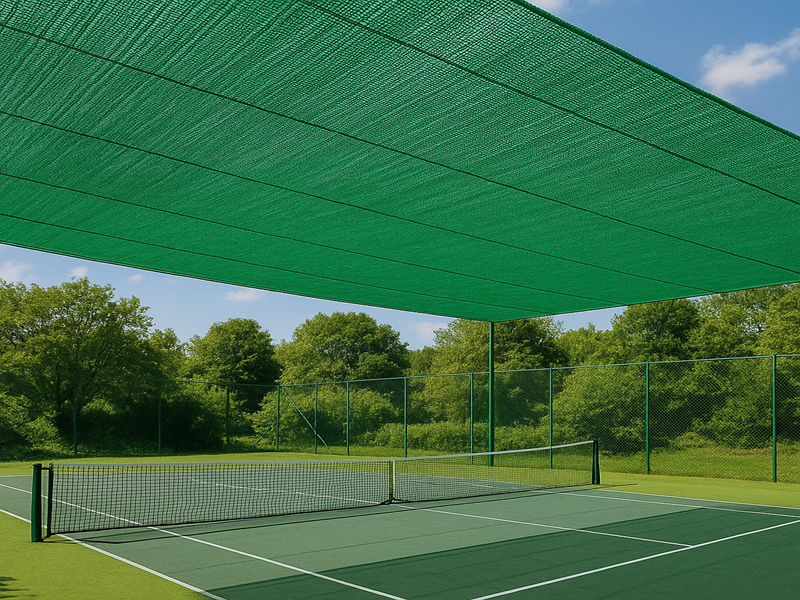 Güneşlik File - Spor tesisi, tenis kortu, havuz çevresi ve açık alan etkinlikleri için özel üretim güneşlik file; yüksek UV stabilizan katkısı, alüminyum küs gözü takviyeli kenar işlemi ve %50–%90 gölgeleme oranıyla güçlü rüzgar ve yoğun güneş koşullarına dayanıklı geniş örtü çözümü.